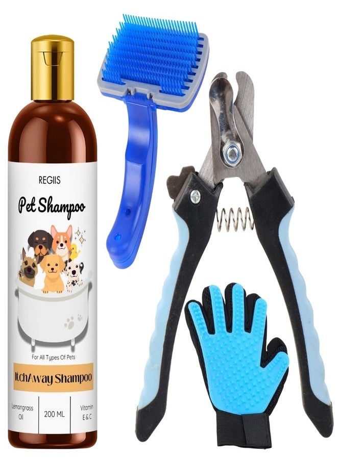 مجموعة ريجيس للعناية بالحيوانات الأليفة، شامبو احترافي لإزالة الشعر الزائد والحكة 200 مل، قفاز للعناية بالكلاب والقطط، بني، خالٍ من البارابين، مع زيت الليمون والفيتامينات - Image 1